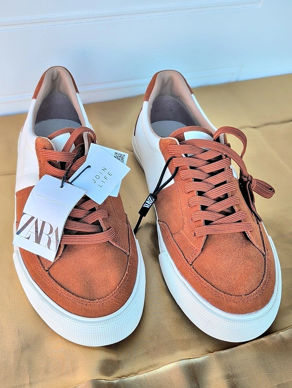 Zara Contrast Sole Trainers Brown & White Sneakers US 11